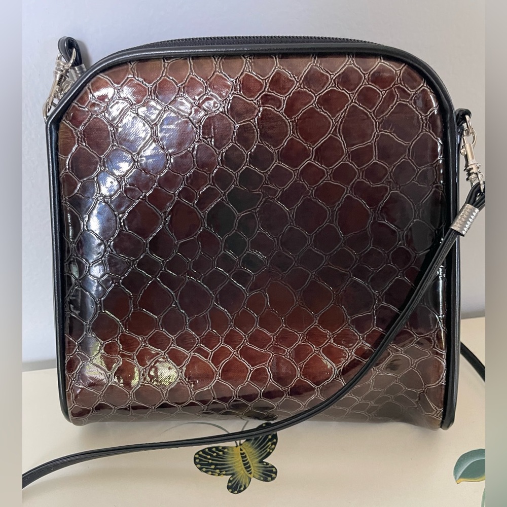 Faux Croc Crossbody Bag, Brown